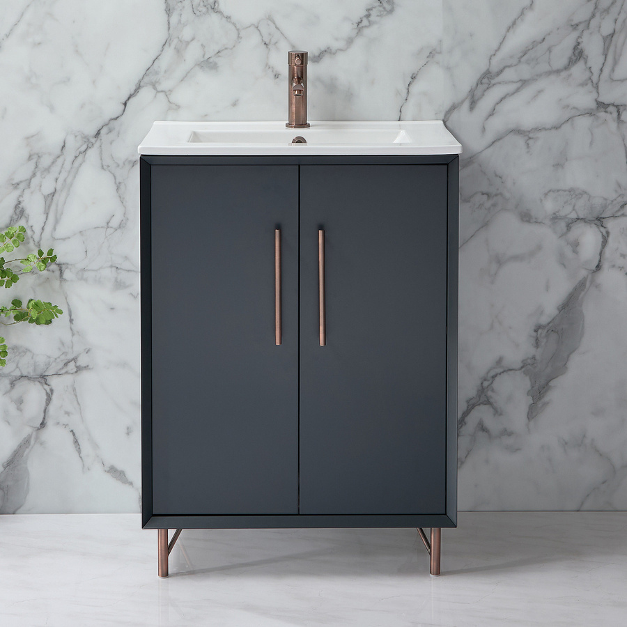 Waschtischunterschrank mit Waschbecken Edge von HudsonReed in Anthrazit mit Soft-Close-Türen und Griffen in gebürsteter Bronze, Breite: 61 cm - Bild 1
