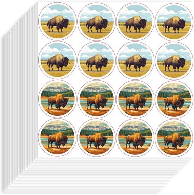 320 Stück Bison-Aufkleber, wasserfeste Tieraufkleber aus Papier, Mehrfarbig, Durchmesser: 2,5 cm - Bild 1