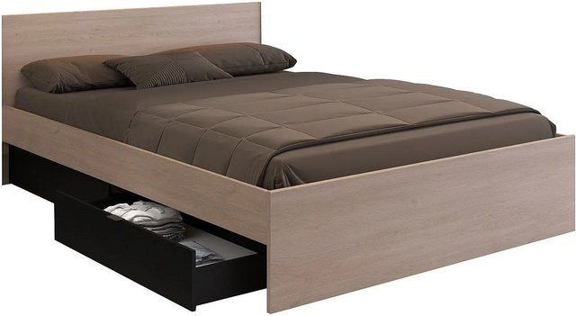 Velona Bettrahmen Modern mit Schubladen in Natur, Schwarz und Beige, B/T/H: 164,4 x 193,6 x 82,6 cm - Bild 1