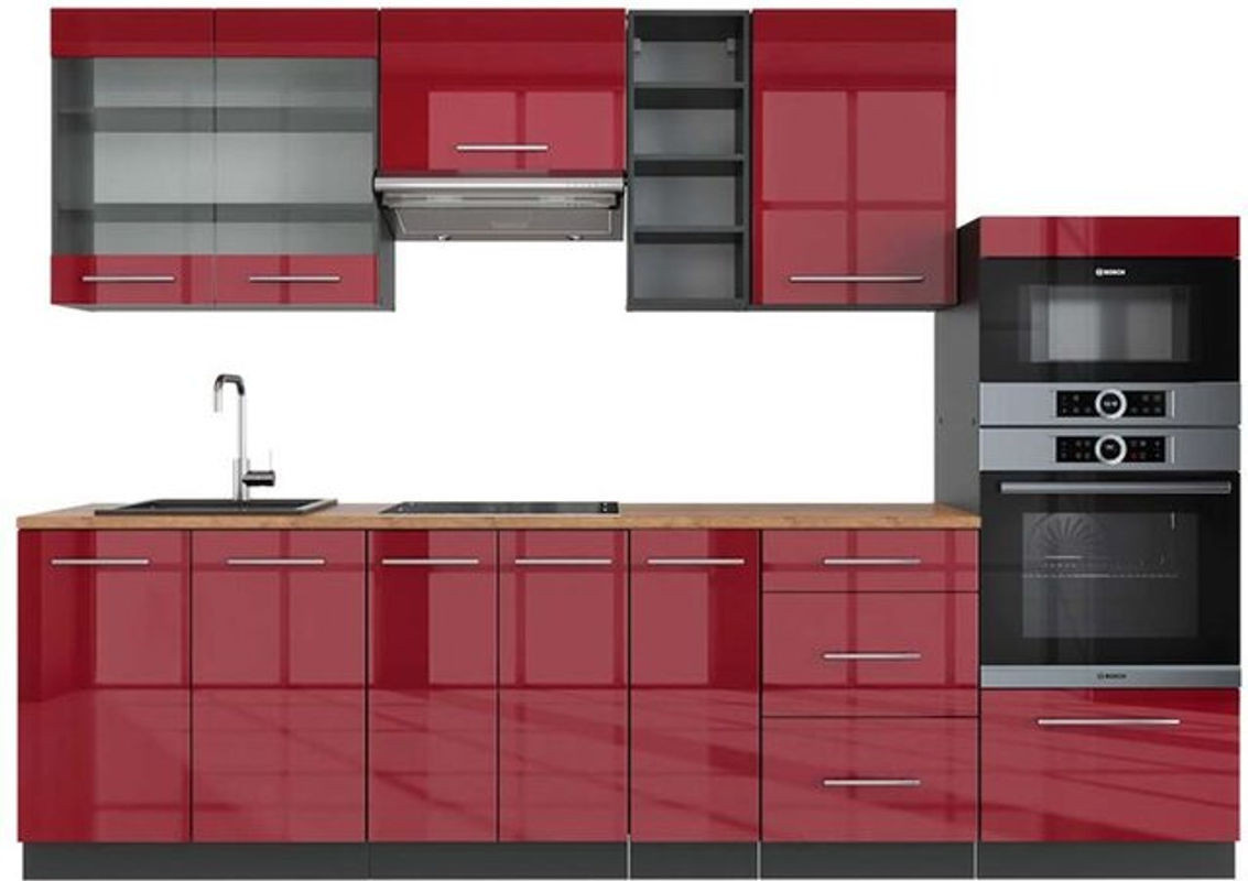 Vicco Küchenzeile Fame-Line in Bordeaux Hochglanz und Anthrazit mit Breite: 280 cm - Bild 1