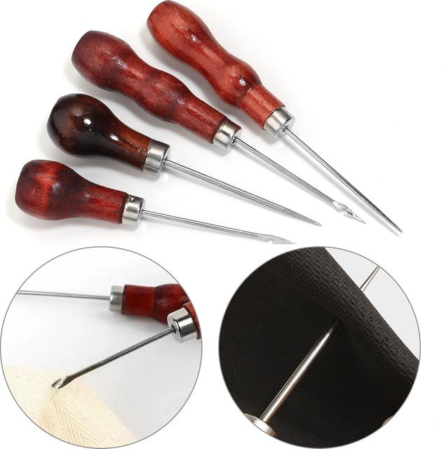 Professionelle Leder-Ahle mit Holzgriff in Braun für dein DIY-Lederhandwerk und zum Nähen - Bild 1