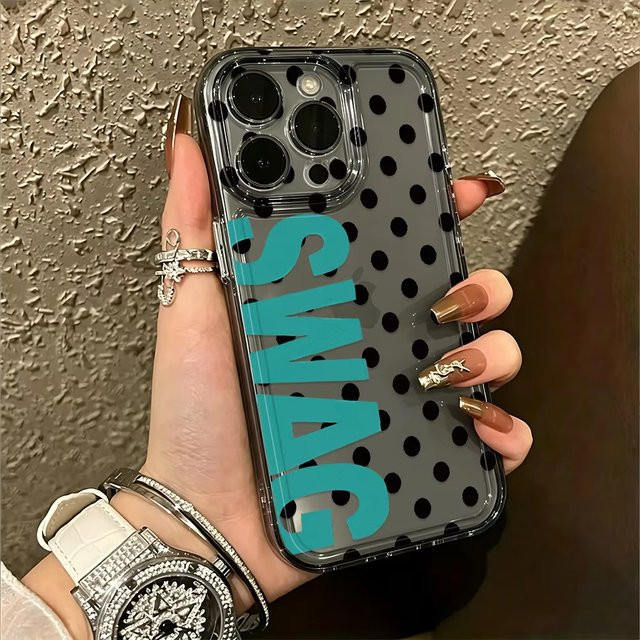 Transparente Silikonhülle mit schwarzem Polka Dot SWAG Muster für iPhone Modelle von 11 bis 17 Pro Max von SKCCM - Bild 1
