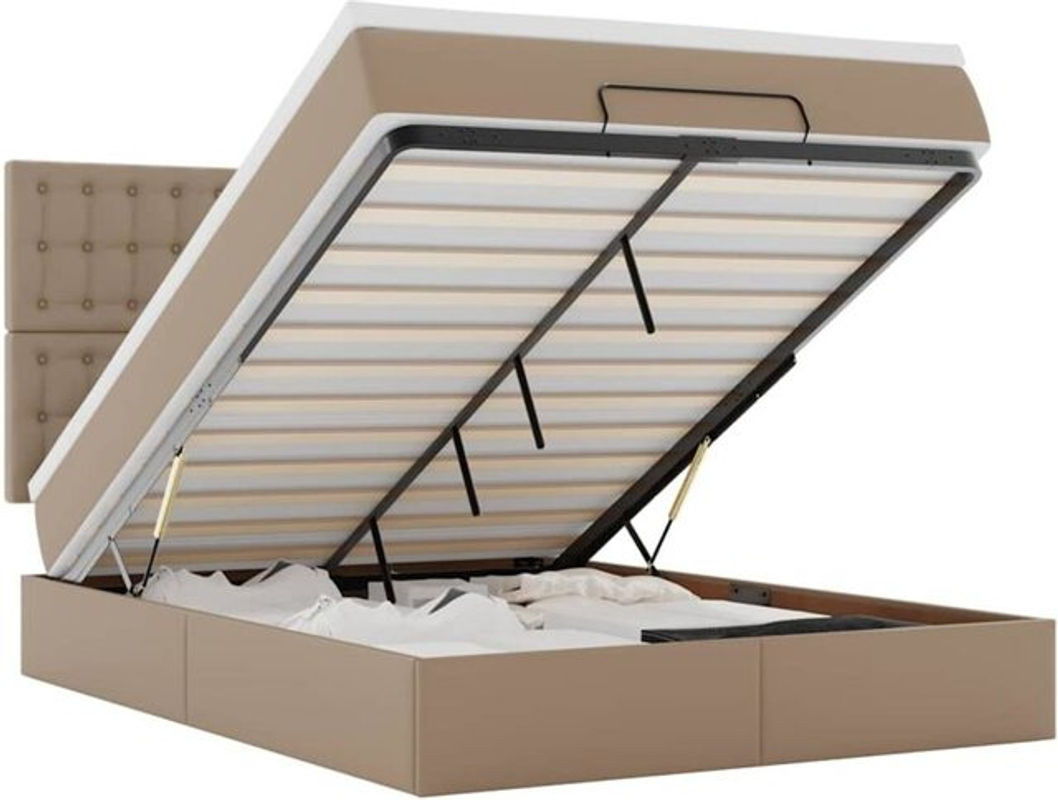 vidaxl Ottoman Polsterbett mit Matratze aus Kunstleder in Braun, B/T/H: 140 x 190 x 118 cm - Bild 1