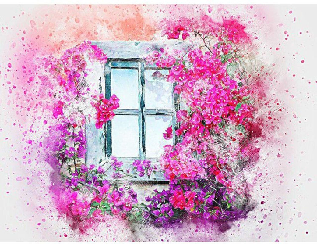 FIYO Diamond Painting Set Landschaft mit Blumenmotiv, Mehrfarbig, B: 30 cm x H: 20 cm - Bild 1