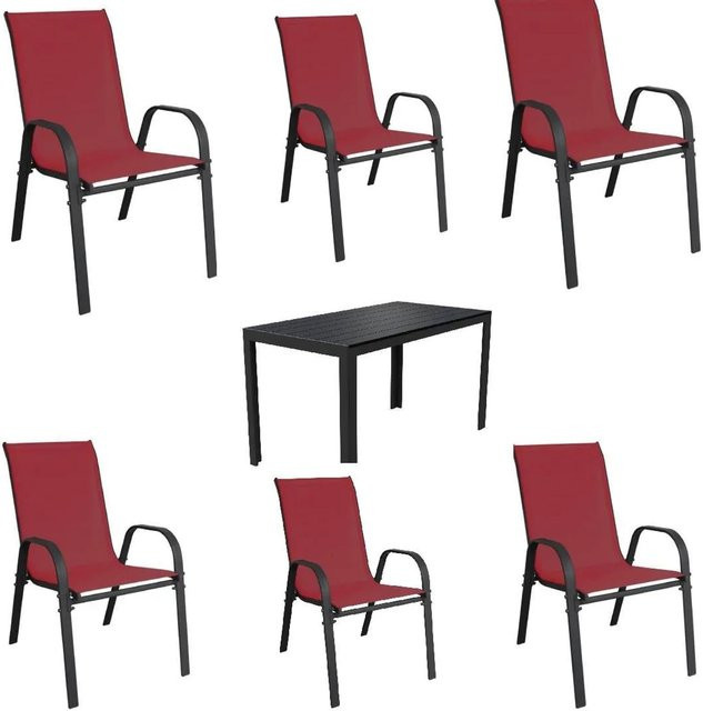 Lex Gartenmöbel Set 7-teilige Sitzgruppe mit Stapelstühlen und Gartentisch in Rot - Bild 1