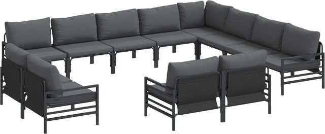vidaXL Garten-Sofa-Set 12-teilig in Anthrazit aus pulverbeschichtetem Stahl mit UV-beständigen Polstern - Bild 1