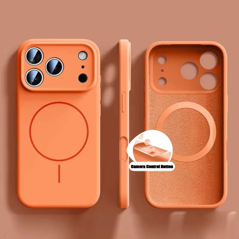 MagSafe Flüssigsilikon-Handyhülle für Apple iPhone 12 bis 17 Pro Max und Plus in Lila und Orange - Bild 2