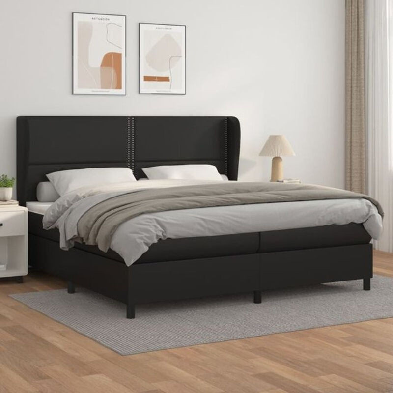 vidaxl Boxspringbett mit Matratze in Schwarz aus Kunstleder und Massivholz B/T: 200 x 200 cm - Bild 1