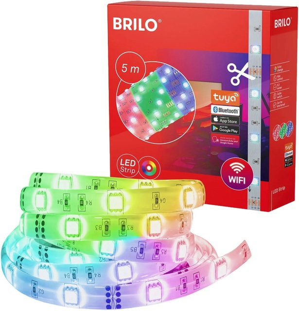 Brilo RGB Wifi-LED-Strip mit App- und Sprachsteuerung, inkl. Fernbedienung, kürzbar, Multicolour, 5 m - Bild 1