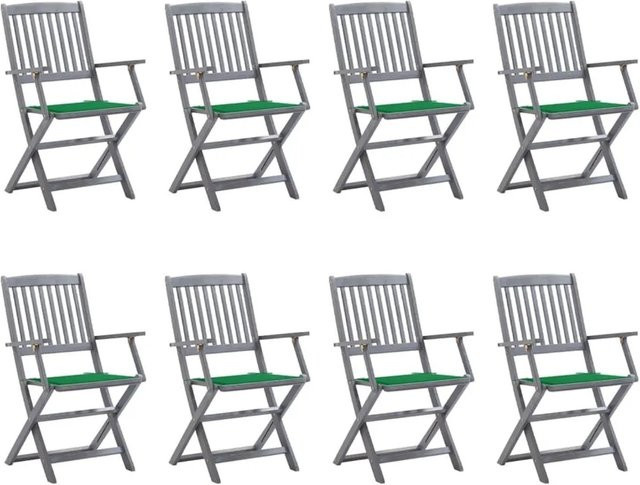 vidaXL Set aus 8 klappbaren Gartenstühlen aus Akazienholz mit grünen Kissen - Bild 1