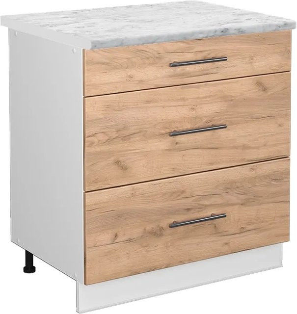 Vicco Küchenunterschrank Fame-Line Goldkraft Eiche Weiß mit 3 Schubladen und Soft-Close-Funktion B/T/H: 80 x 60 x 82 cm - Bild 1