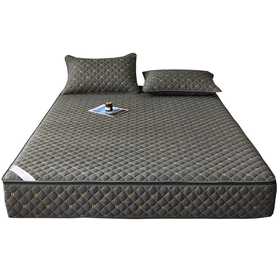 Dreamreal 6-teiliges Matratzenbezug-Set aus Baumwolle mit Reißverschluss, gesteppter Matratzenschoner und Spannbettlaken, Weiß und Grau, B/T/H: 90 x 200 x 20 cm - Bild 3
