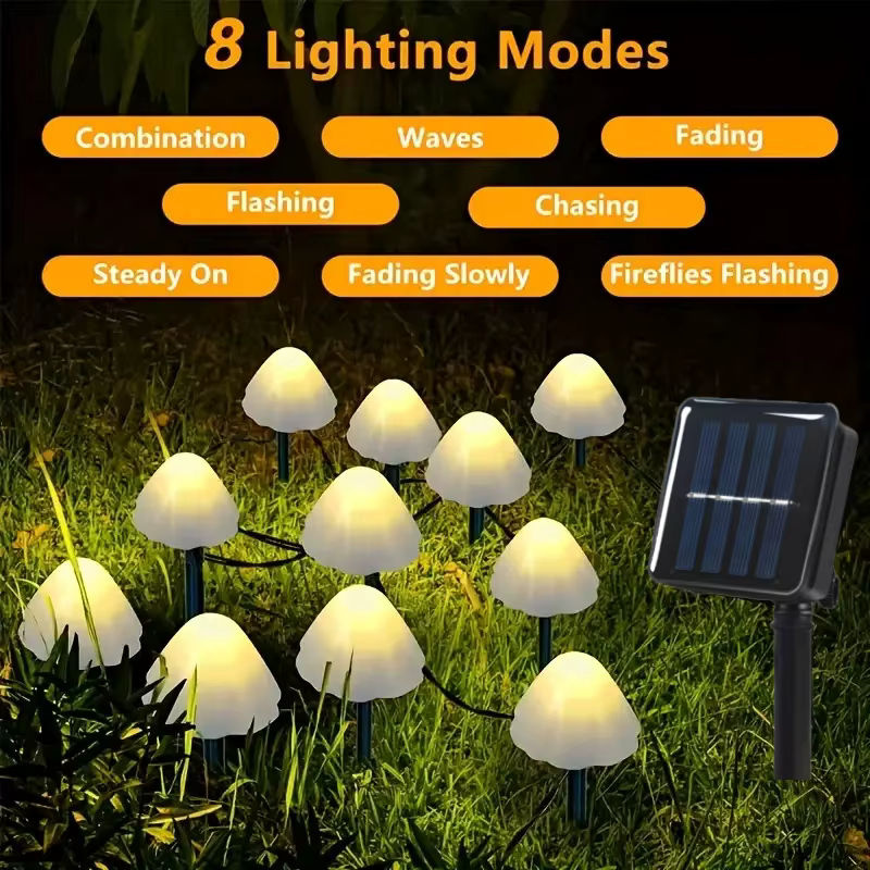 12 Stück Pilz-Solarleuchten von OKAL RED EAST in Schwarz als dekorative Solar-Wegeleuchten für den Garten und Außenbereich mit 8 Modi - Bild 2