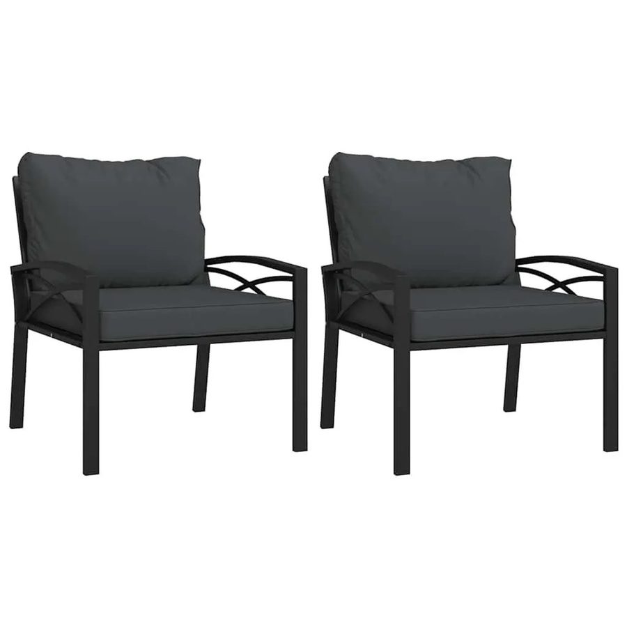 Furnicato Gartenstühle Set aus Stahl mit grauen Kissen, 2er Set, Schwarz, B/T/H: 68 x 76 x 79 cm - Bild 2