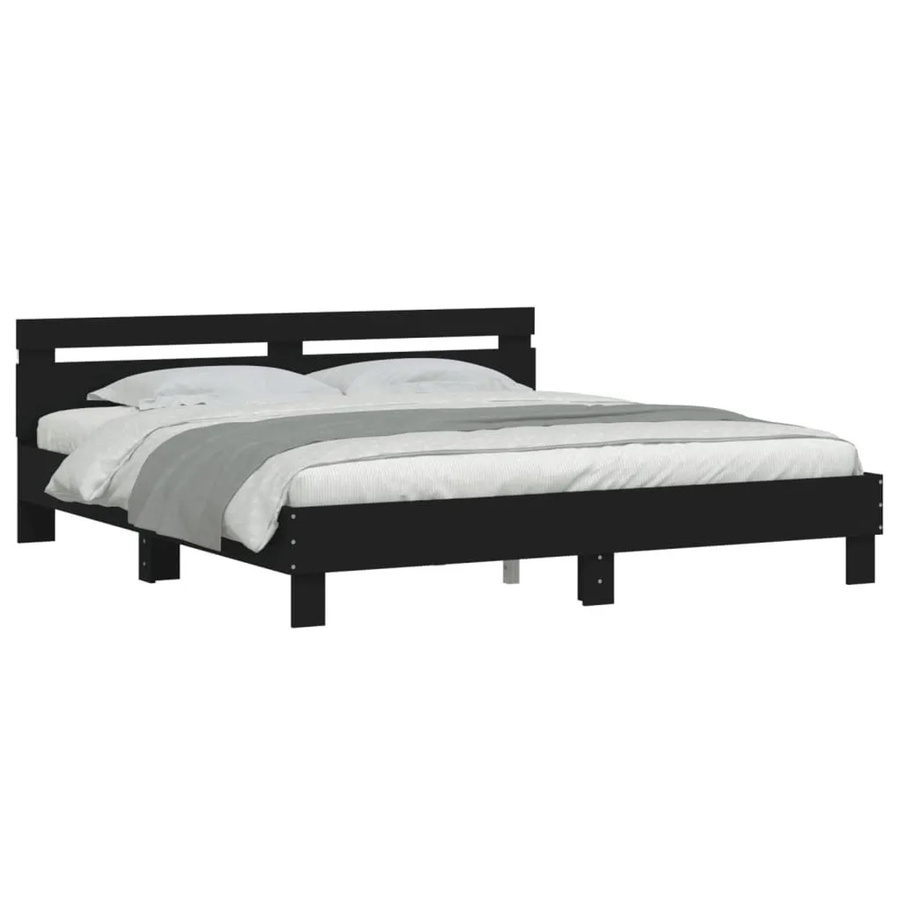 vidaXL Bettgestell mit Kopfteil, LED-Beleuchtung und USB-Ladeport, Schwarz, B: 160 cm, T: 200 cm, H: 165 cm - Bild 2