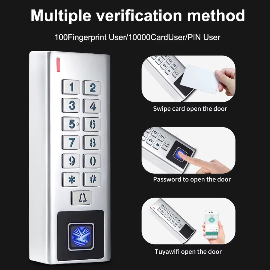 Asia-Teco Intelligentes Zugangskontrollsystem für den Außenbereich mit Fingerabdruck, RFID, Passwort und Tuya-App Unterstützung in Silber - Bild 3
