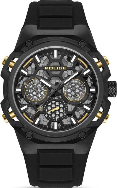 Police Herrenuhr Challenger, Quarz, Edelstahl, 46 mm, Silikon, Schwarz, 5 ATM - Bild 1