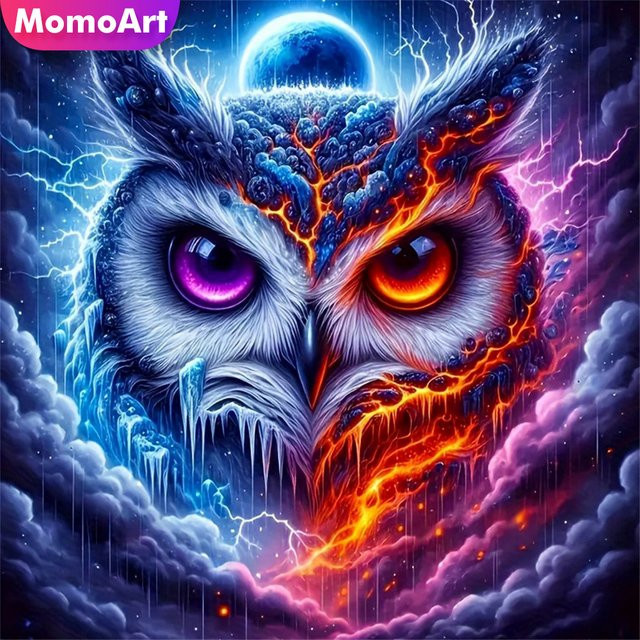 Momoart Diamant-Stickerei Eule mit Mond Motiv, Mosaik-Malerei für Erwachsene und Anfänger, Mehrfarbig - Bild 1