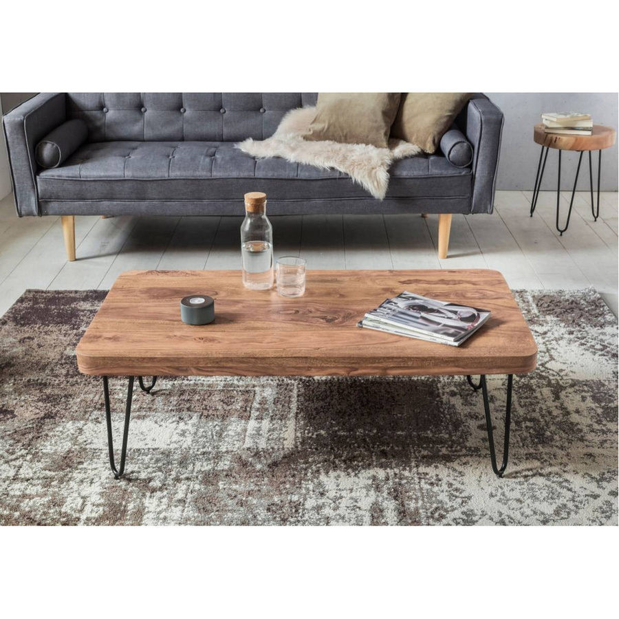 Wohnling Couchtisch aus Akazie und Metall in Schwarz und Braun, B/H/T: 115 x 40 x 60 cm - Bild 2