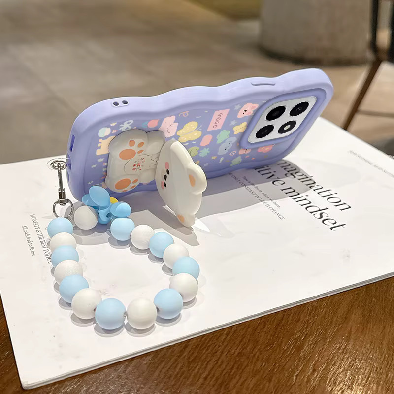 Honor X6C Handyhülle aus Silikon mit Cartoon Tier Motiv und Wellenform Lanyard Halterung in Lila - Bild 3