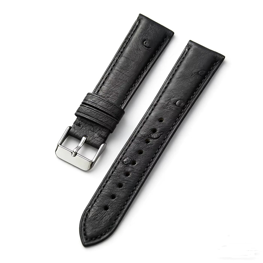 Raystray Uhrenarmband Straußenleder, Schwarz, Herren - Bild 2