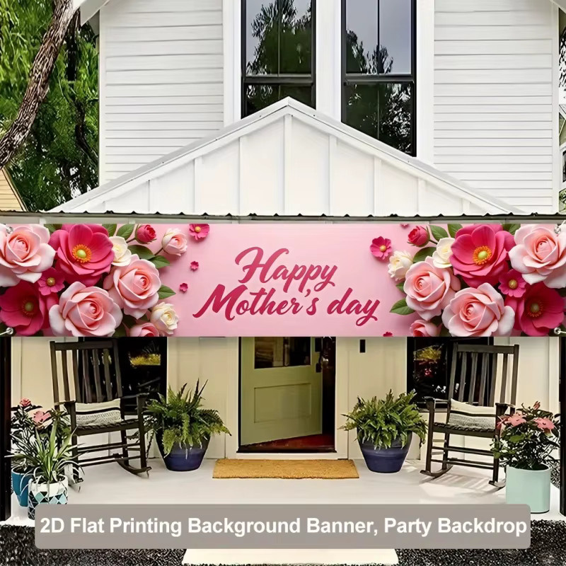 VIKAMA Muttertagsbanner mit Rosen-Blumen-Design als dekorativer Hintergrundstoff für Gartenpartys und Feiern, B/H: 180 x 35 cm - Bild 3