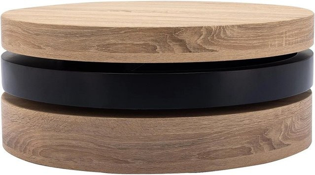 Couchtisch Janita von Vente-unique in Schwarz und Naturfarben Hell mit runder Tischplatte aus MDF, Durchmesser: 80 cm - Bild 1