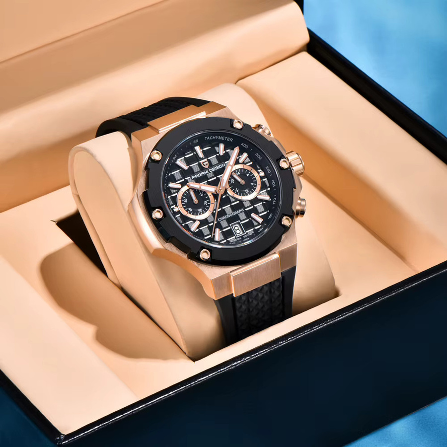 PAGANI DESIGN Chronograph, Quarz, Edelstahl, Kautschuk, Herren, Schwarz - Bild 4