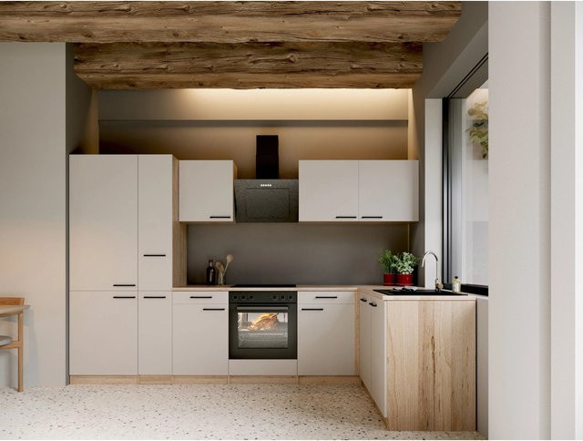 Respekta Merle L-Küche modern in Kaschmir mit integriertem Kühlschrank, Breite: 310 cm, Höhe: 172 cm, Tiefe: 60 cm - Bild 1