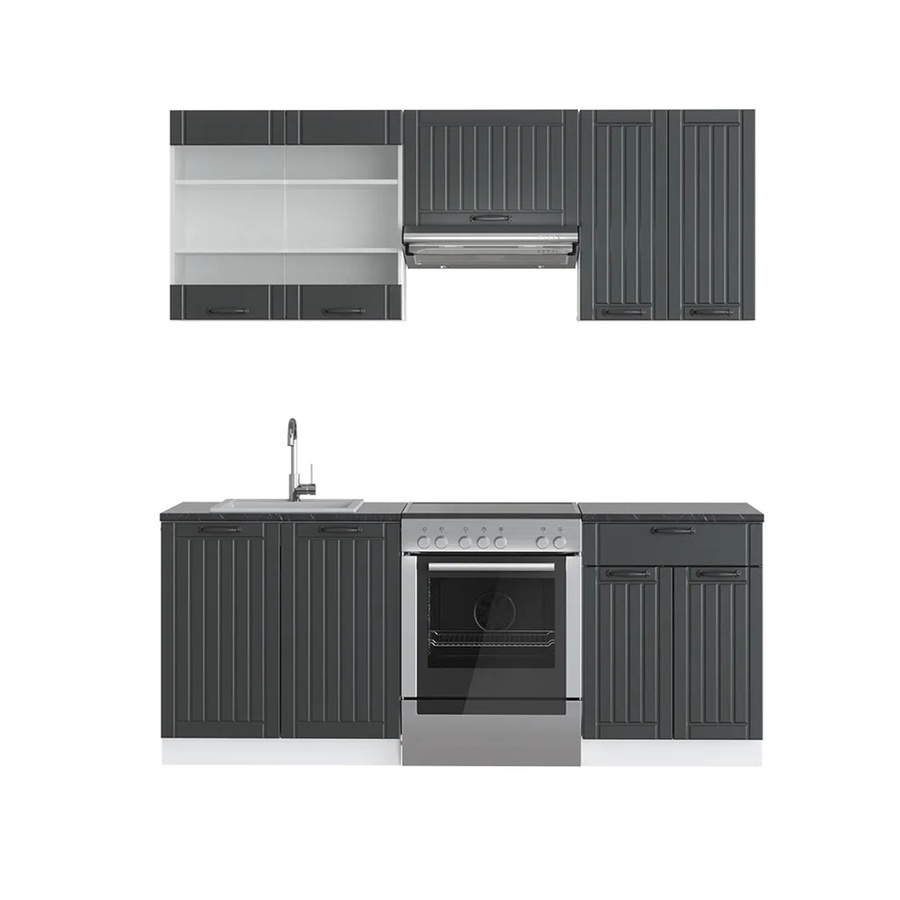 Vicco Fame-Line Küchenzeile Landhausstil in Anthrazit und Weiß, Breite: 200 cm - Bild 2