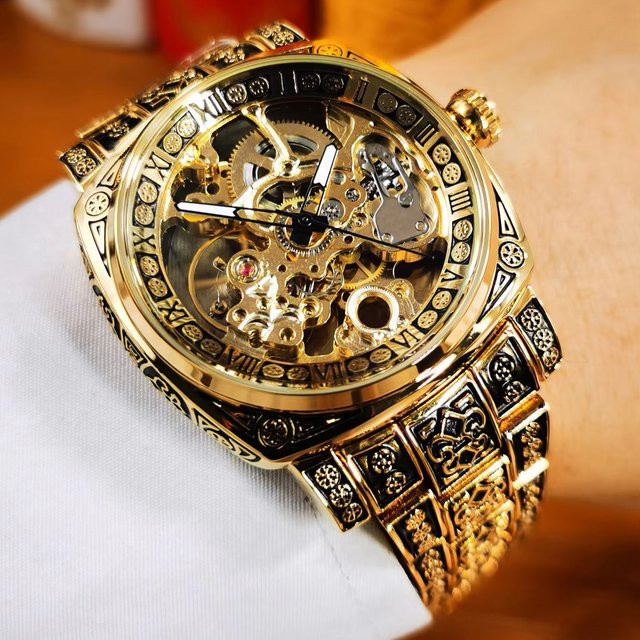 Forsining Armbanduhr, Automatik, Edelstahl, Gold, Eckig, Herren - Bild 1