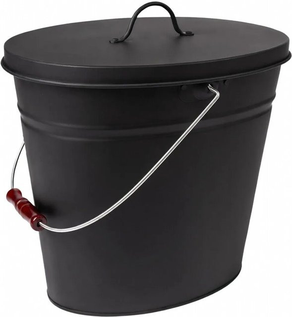 BLACK OAK Vesuvio Aschebehälter aus Metall in Schwarz, 20 l, oval mit Deckel für Kaminofen, Grill und Holzofen - Bild 1