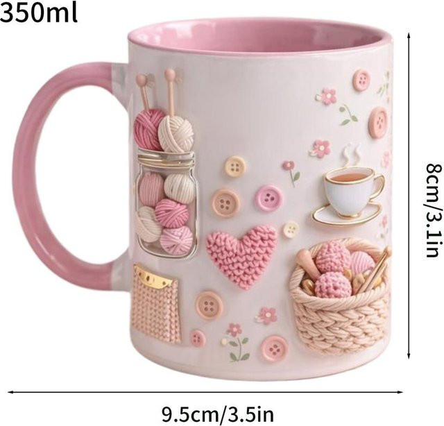 Lustige Keramiktasse mit Häkel-Design von Serene Homes in Weiß, 350 ml - Bild 1