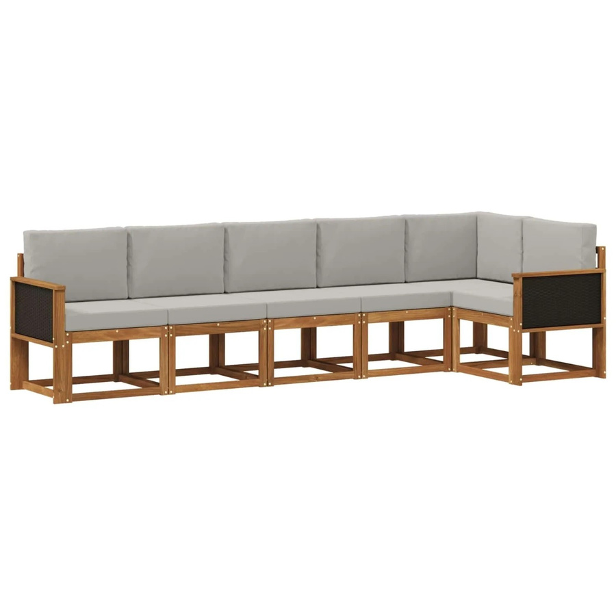 vidaXL Outdoor-Sofagarnitur aus Akazienholz und Polyester in Grau und Natur, 6-teiliges L-Shape Set mit Sitz- und Rückenkissen - Bild 2