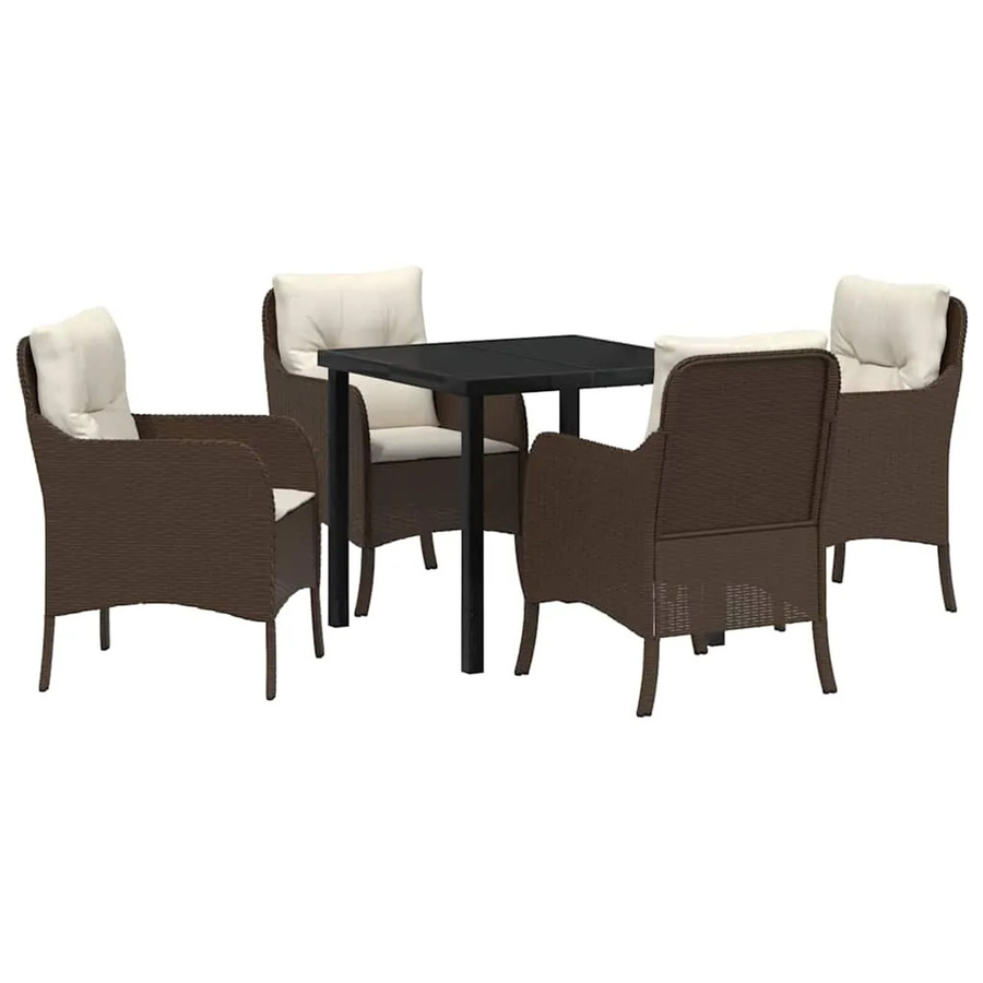 vidaXL 5-teiliges Garten-Ess-Set aus Poly-Rattan in Braun mit Kissen und rechteckigem Tisch - Bild 2