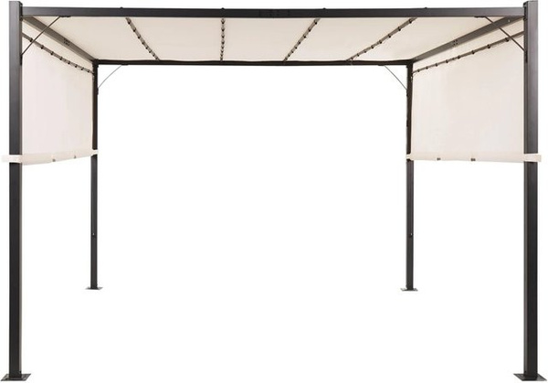 Beliani Garten-Pergola PARGA in Beige und Schwarz mit Solarpanel und LED-Lämpchen, B/T/H: 310 x 310 x 215 cm