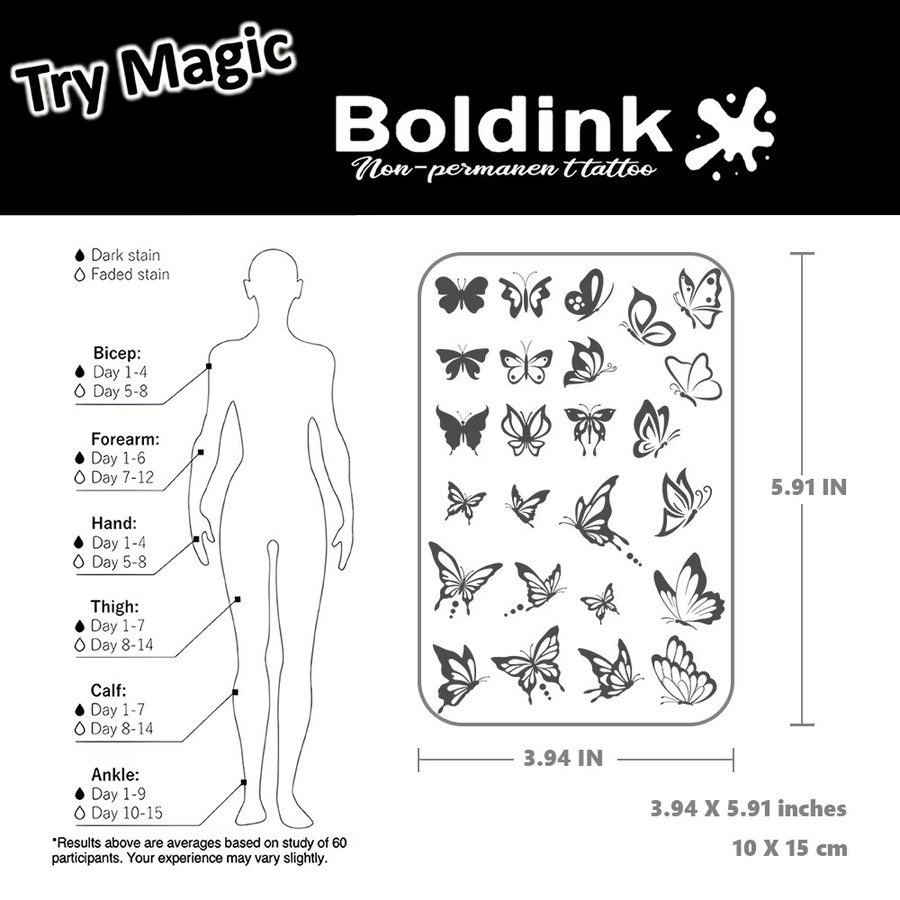 BOLDINK Tattoo-Aufkleber Schwarzer Silhouetten-Hohlschmetterling, Unisex - Bild 3