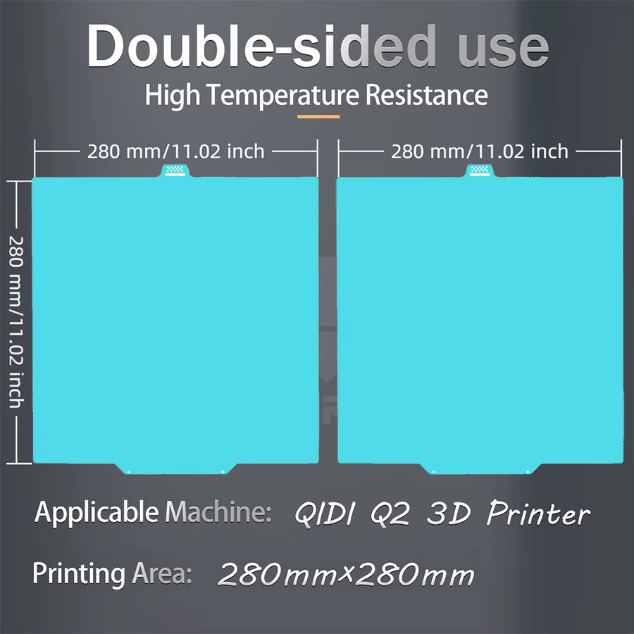 QIDI Glacier Cold Printing Plate für Q2 Combo Hotbed, zweiseitige hochviskose Druckplatte für 3D-Drucker, B/T: 28,0 x 28,0 cm - Bild 2