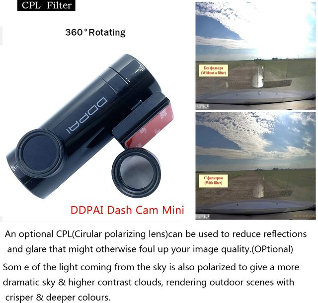 DDPAI Dash Cam Mini CPL Filter Set mit statischem VHB Aufkleber in Schwarz für DDPAI MINI PRO - Bild 1
