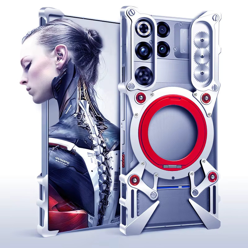 Stoßfeste Aluminiumhülle mit drehbarer Halterung für Nubia Redmagic 11 Pro in Schwarz - Bild 2