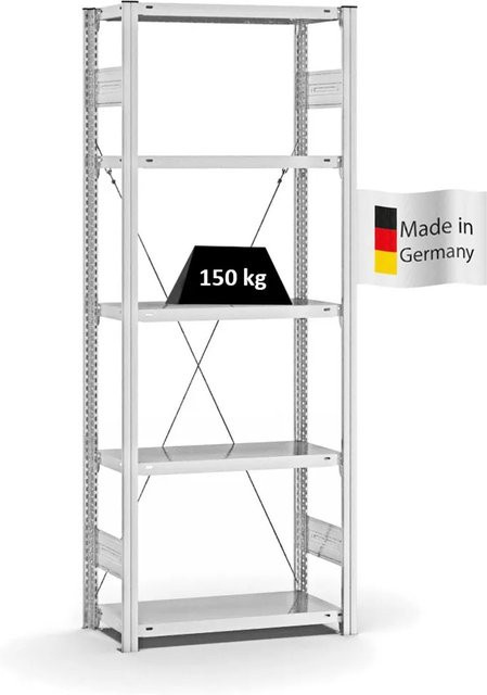 PROREGAL Fachbodenregal Stecksystem T-Profil Light-Duty Grundregal, 5 Ebenen, Lichtgrau, H x B x T: 200 x 75 x 30 cm - Bild 1