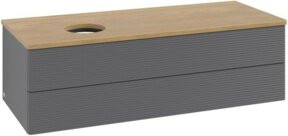 V&B Antao Waschtischunterschrank mit Frontstruktur und LED-Beleuchtung, Anthrazit lackiert, Eiche honig, B/T/H: 120 x 36 x 50 cm - Bild 1