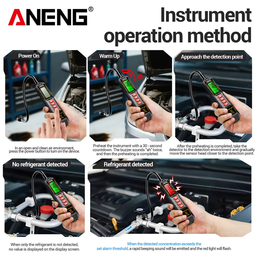 ANENG HD01 Kältemittel-Leckdetektor in Schwarz, hochempfindlicher Halogen-Gasdetektor und Freon-Lecktester für Autoklimaanlagen (R22, R32, R134a) - Bild 5
