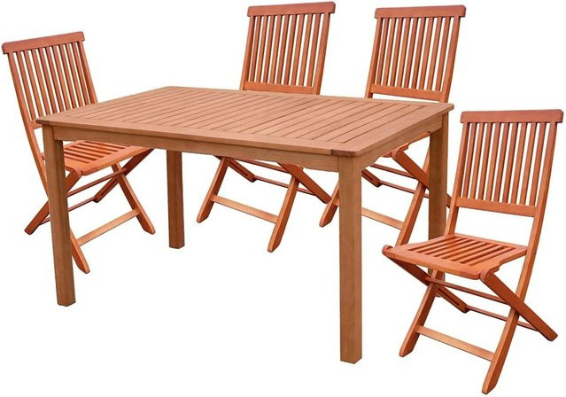 DELUKE Garten-Sitzgruppe SALEM 5-tlg. aus Eukalyptusholz in Hellbraun mit Esstisch und Stühlen für Terrasse und Balkon - Bild 1