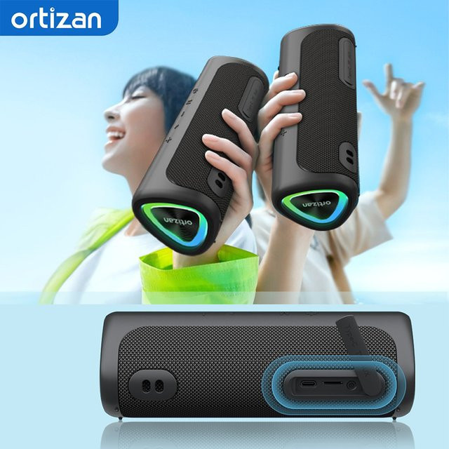 Ortizan Tragbarer Bluetooth-Lautsprecher mit 24 W HD-Sound, Bluetooth 5.3, LED-Leuchten und IPX7 Wasserdichtigkeit, Schwarz - Bild 1