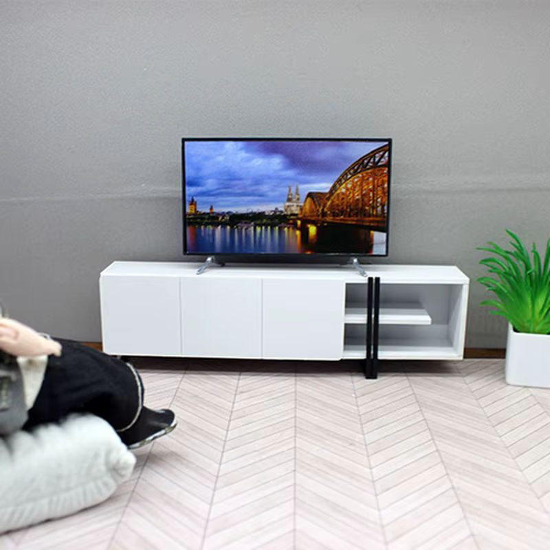 Miniatur Fernseher mit Standfuß in Schwarz aus Kunststoff für Puppenhaus und Wohnzimmer Dekoration - Bild 5