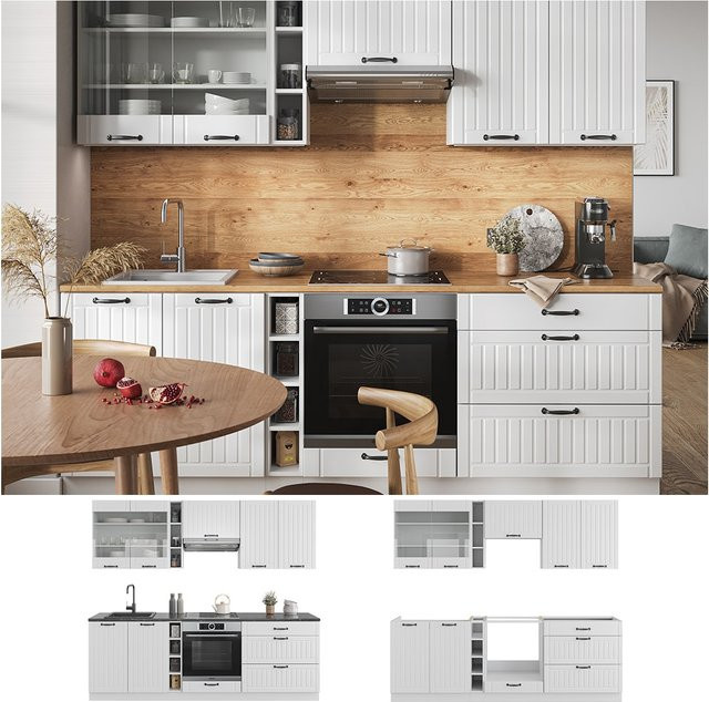 Vicco Küchenzeile Fame-Line Landhausstil Weiß Breite: 235 cm - Bild 1