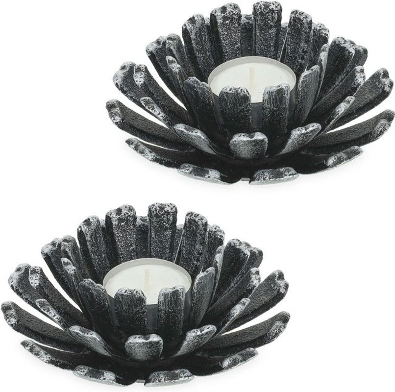 Relaxdays Teelichthalter 2er Set aus Metall in Blumenform, Silber, H x B: 6 x 13,5 cm - Bild 1