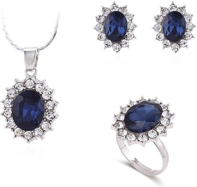 Schmuck-Set Sonnenblumen, Kupfer, blau, Zirkonia, Kristall, Damen - Bild 1