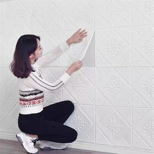 20 Stück DZQ 3D-Wandaufkleber in Weiß, selbstklebend und wasserdicht, quadratische Tapete für Decke und Wand zur klassischen Heimdekoration - Bild 1